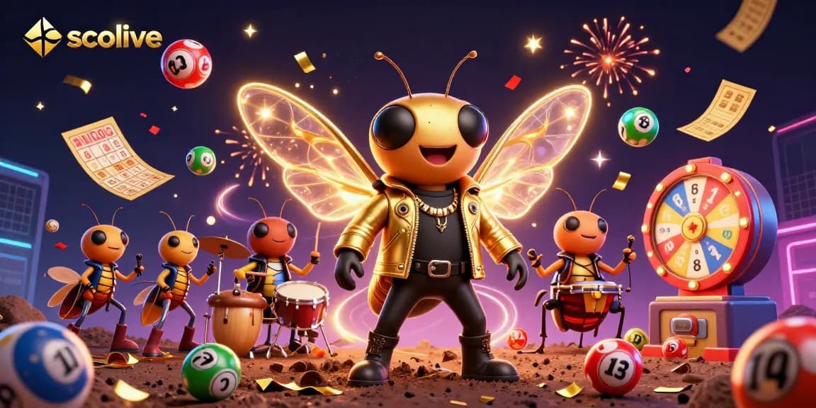 Socolive showcases dynamic lottery balls and a vibrant concert scene with rock star characters
