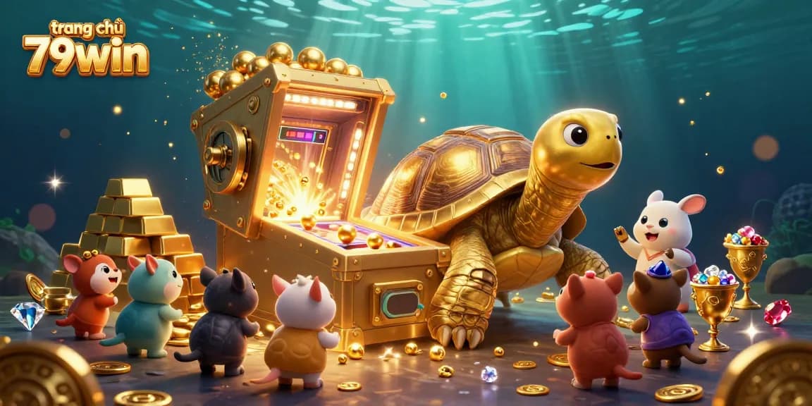 Engaging illustration of trang chủ 79win showcasing a thrilling 3D casino experience with animated characters and rich elements.