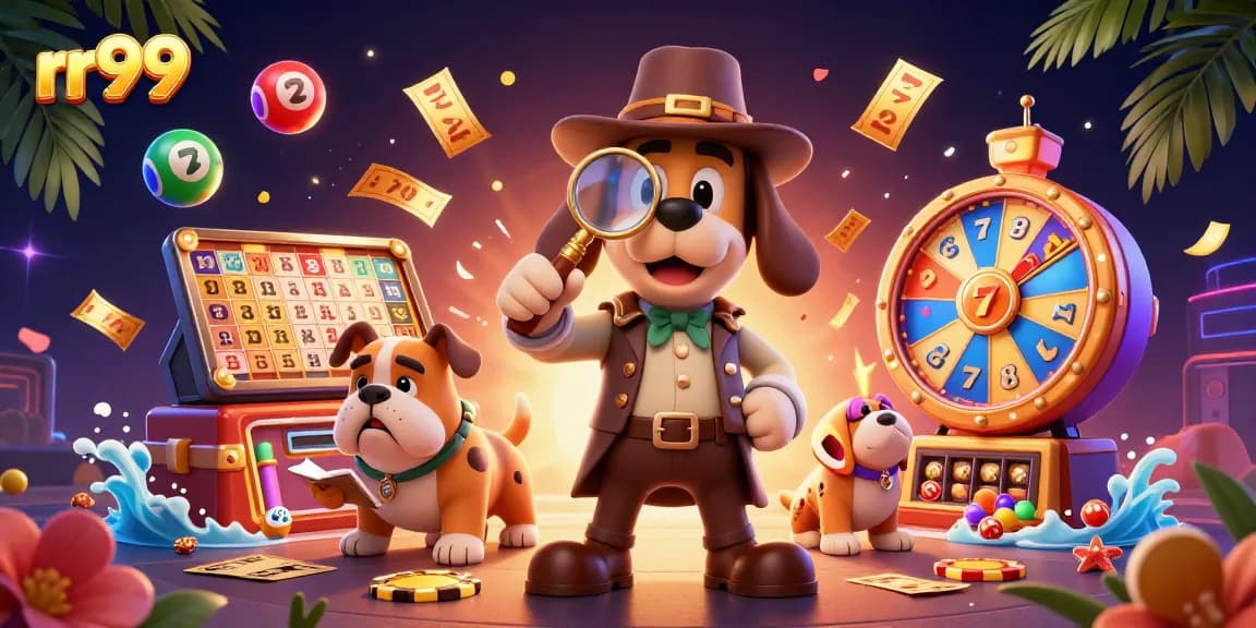 Join the adventure at rr99 as the detective uncovers treasures with vibrant casino elements.