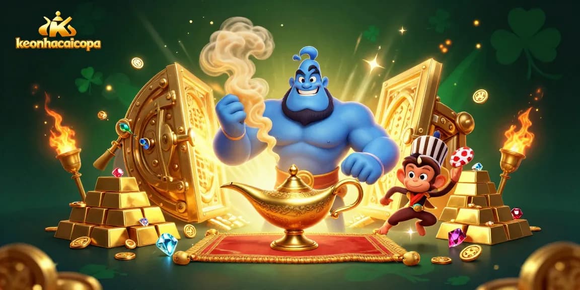 Experience the thrill of keonhacaicopa with a dynamic 3D casino illustration full of vibrant elements.