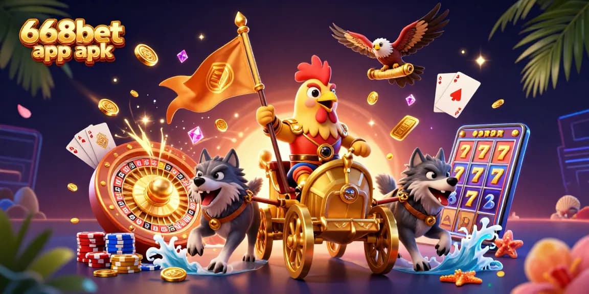 Winning big with the 668bet app apk, featuring a vibrant casino scene with engaging characters.