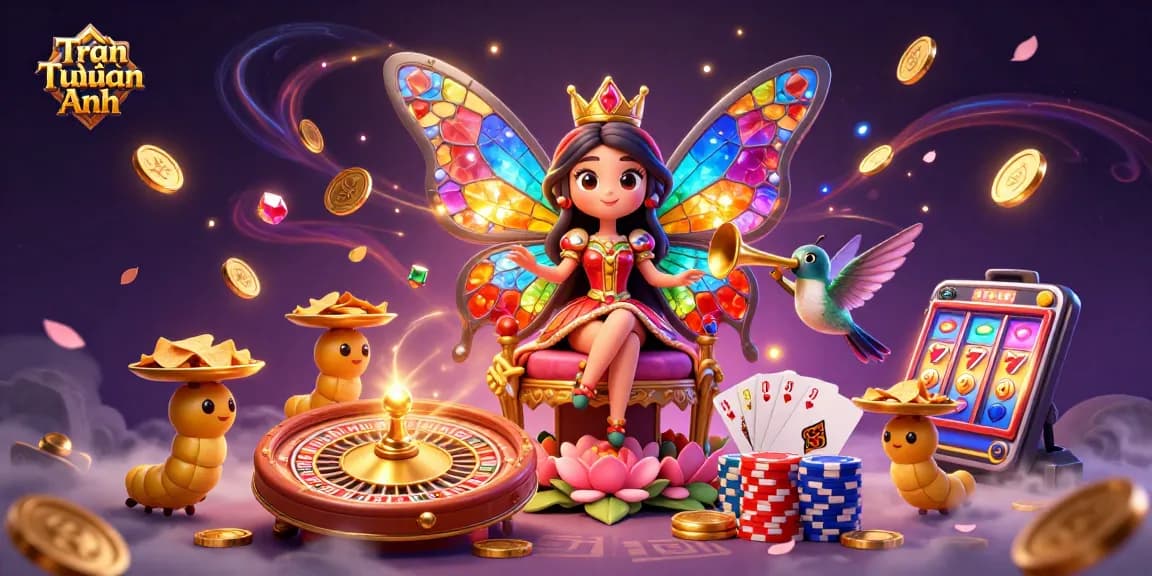 Experience the excitement of Trần Tuấn Anh in this vibrant casino scene with regal motifs and dynamic gaming elements.