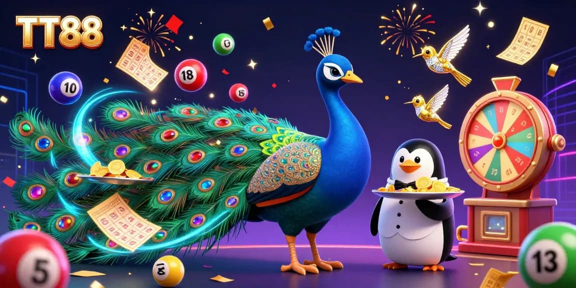 Experience TT88 excitement with vibrant casino elements and characters in an ultra-detailed 3D illustration.