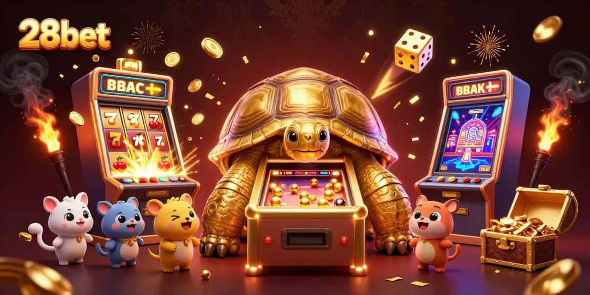 Experience thrilling gameplay with 28bet's colorful casino adventure featuring golden tortoise and jackpots.