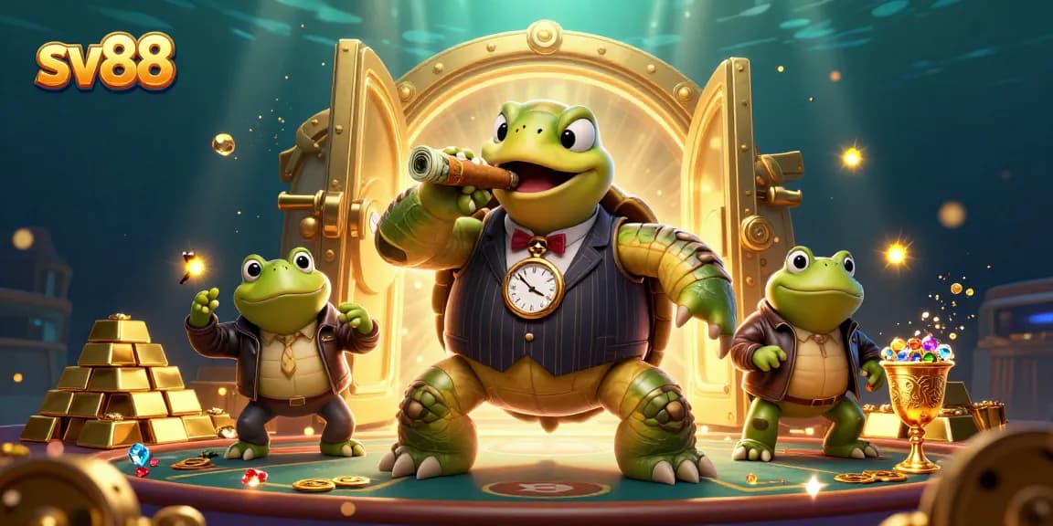 Engage in thrilling sv88 gaming with a vibrant 3D casino scene featuring dynamic characters and treasure elements.