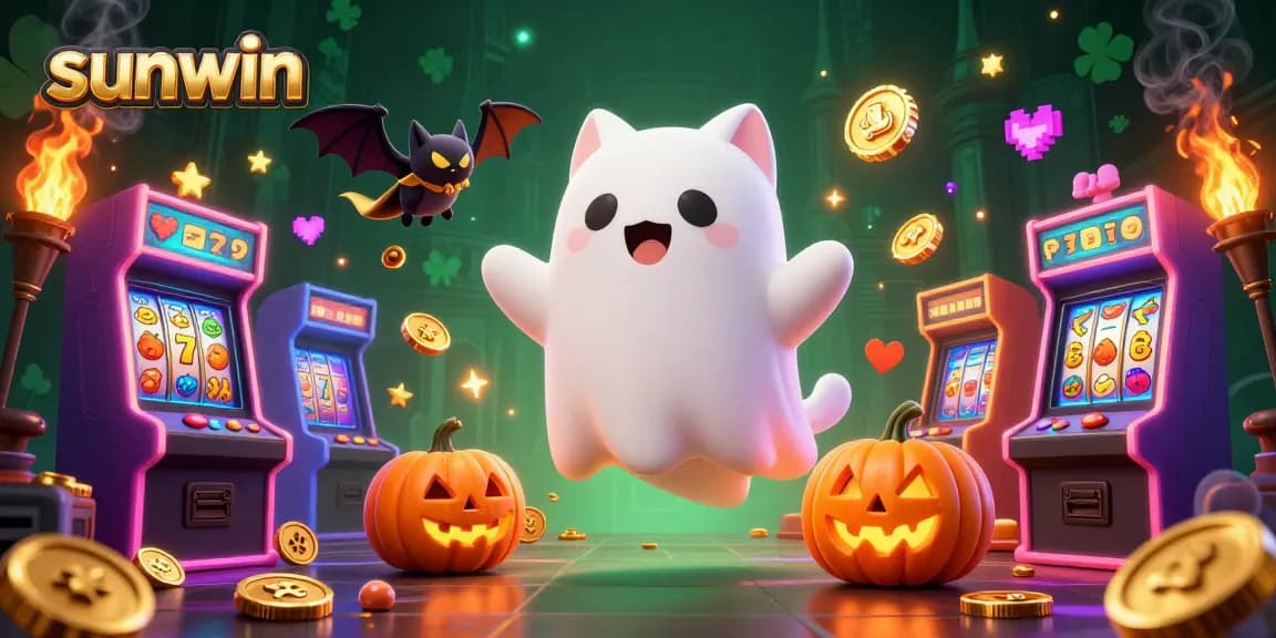 Experience thrilling wins at Sunwin with a friendly ghost cat in a haunted casino.