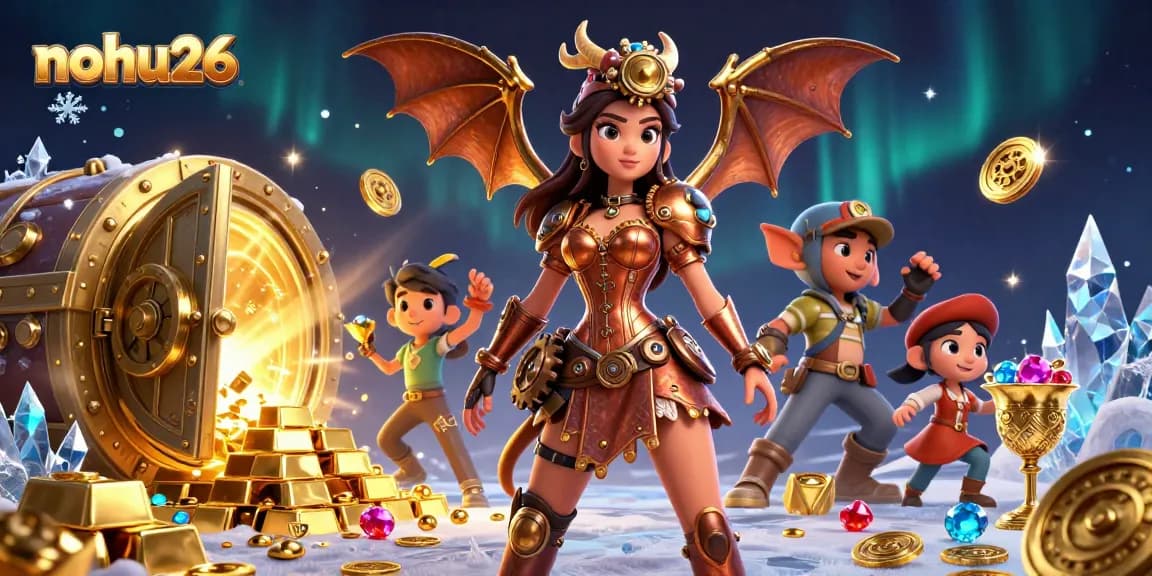 Engage with top-tier gaming experiences at nohu26 amidst a lavish treasure-themed 3D illustration.
