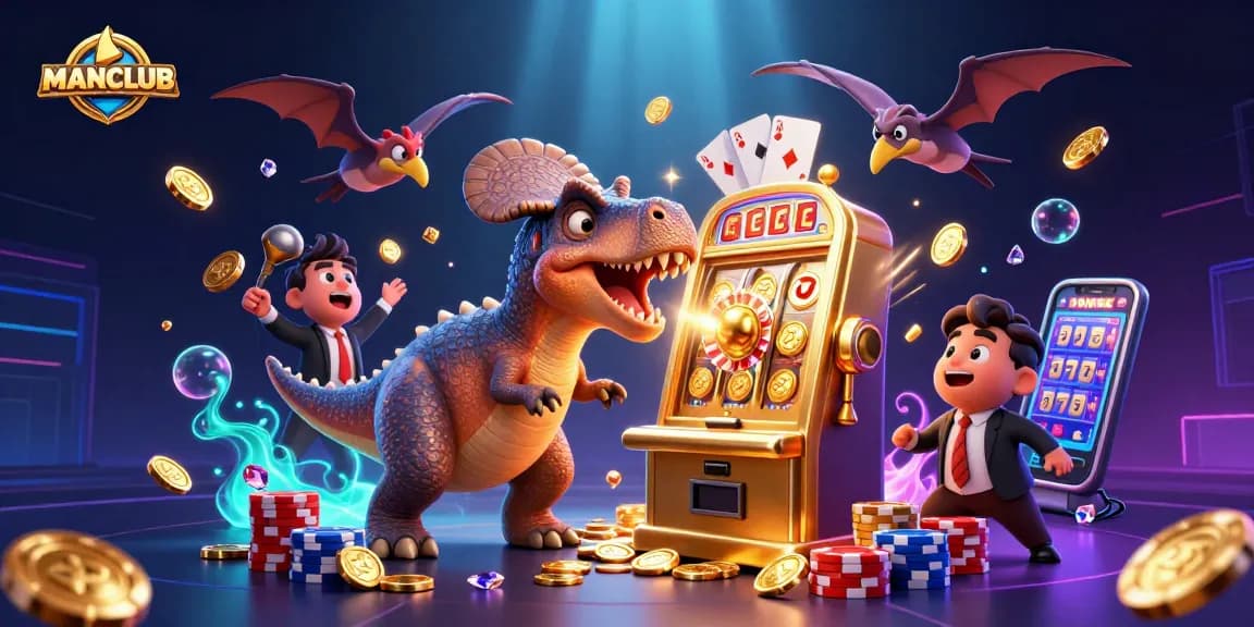 Experience the thrill of MANCLUB as pachycephalosaurus hits joker slots, coins flying everywhere!