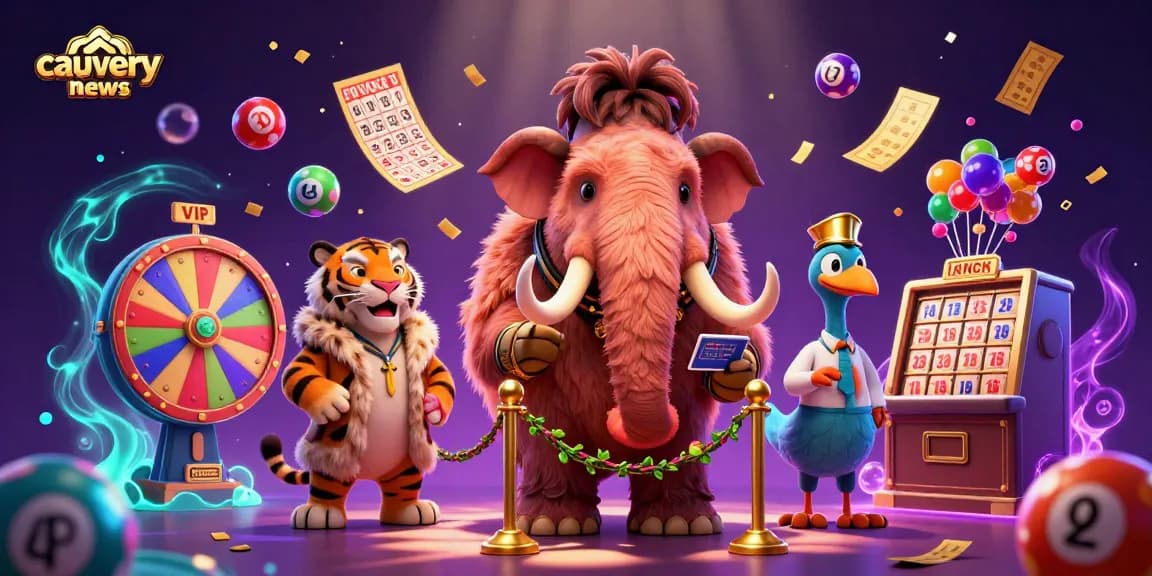 Join the exciting world of cauverynews as colorful lottery balls bounce in a vibrant casino setting.