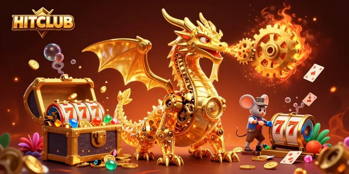 Experience excitement at HITCLUB with a vivid 3D dragon and dynamic slot game elements.