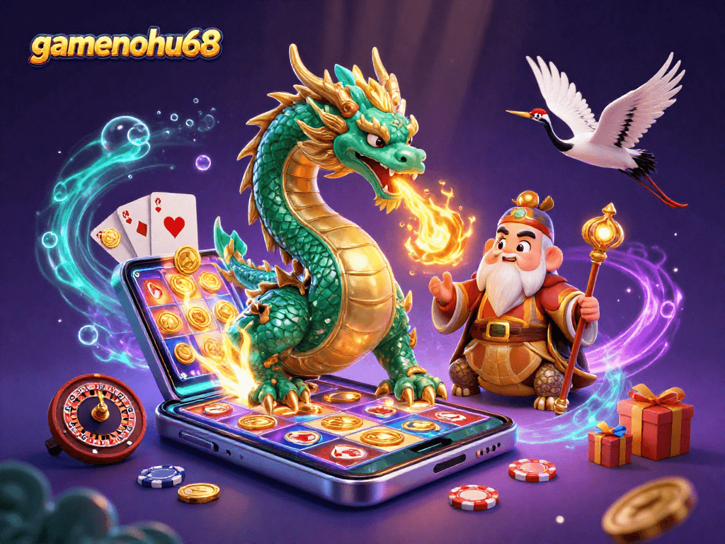 Experience thrilling slots action with gamenohu68, featuring a jade dragon and vibrant casino elements.