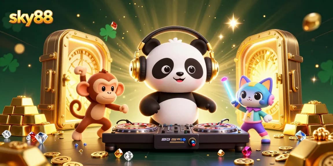 Experience engaging gameplay at sky88 with vibrant characters enjoying casino entertainment amidst dazzling riches.
