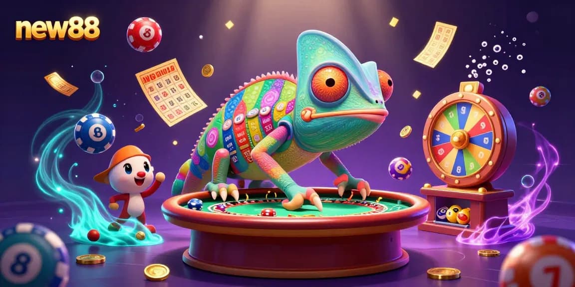 Experience thrilling gameplay with new88 in this vibrant casino illustration featuring exciting gaming elements.