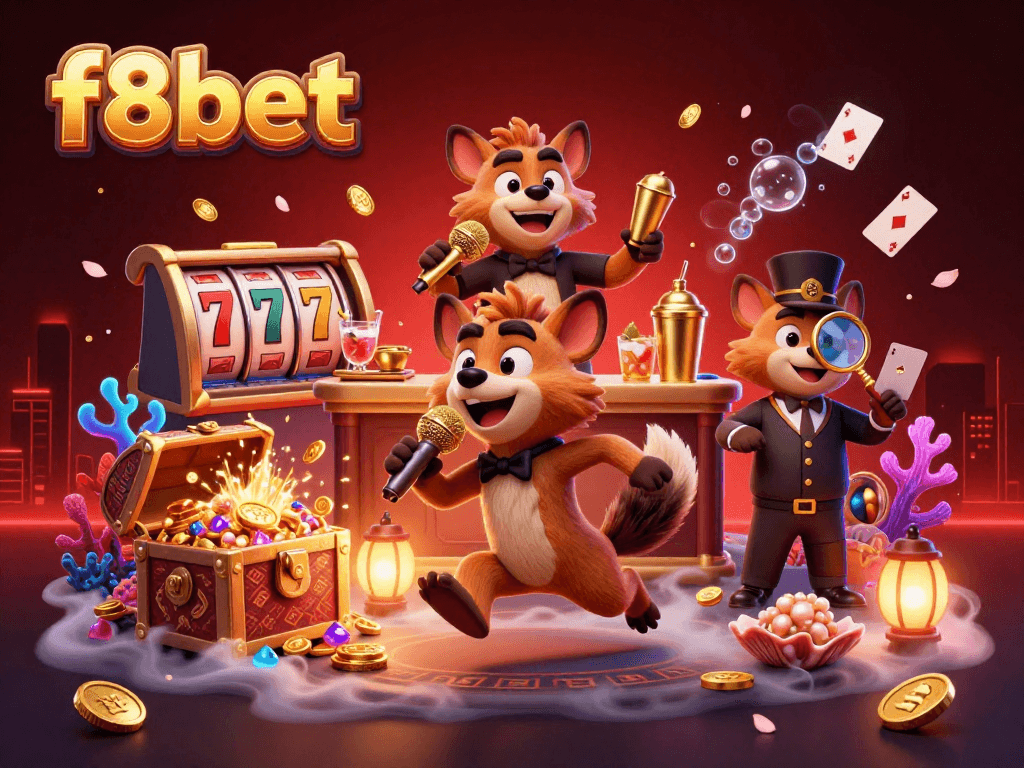 Experience the excitement of f8bet with hyenas entertaining in a vibrant, dynamic casino scene.