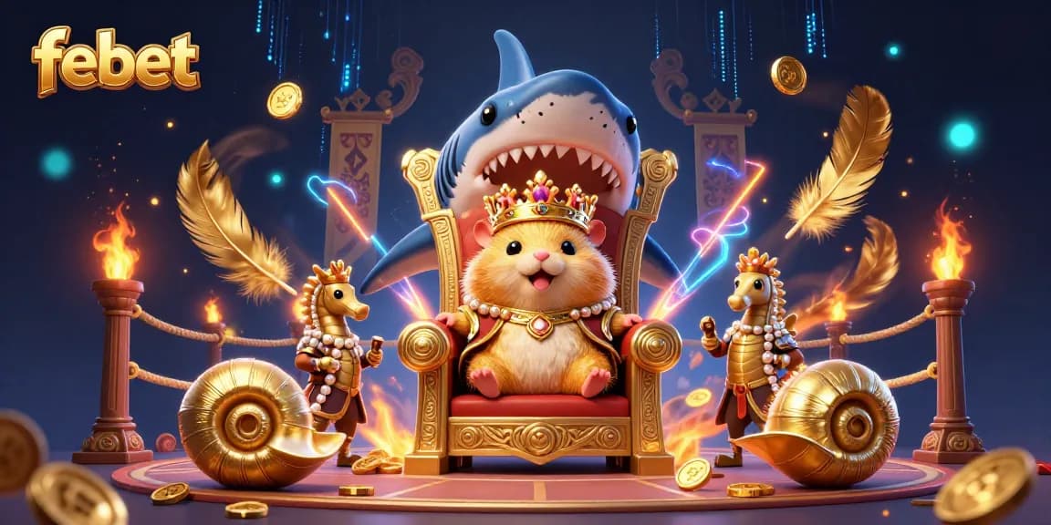 Bet big with febet in a vibrant 3D casino world featuring a golden hamster king and immersive gaming elements.