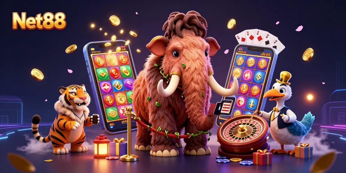 Players enjoying the vibrant gaming atmosphere at Net88 casino, surrounded by exciting gaming elements.