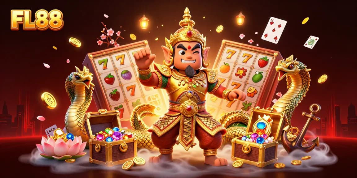 Win big at FL88 with an enchanting 3D illustration showcasing vibrant casino elements.