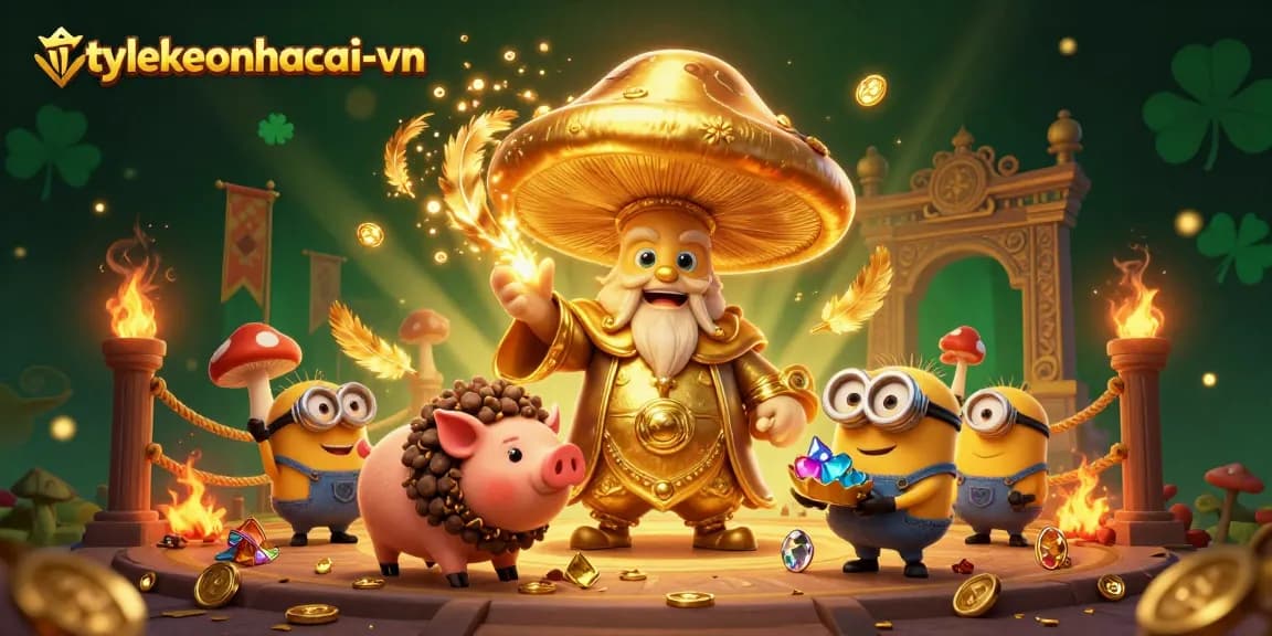 Engage with tylekeonhacai-vn's vibrant casino world through a magical golden scene showcasing enchanting elements.