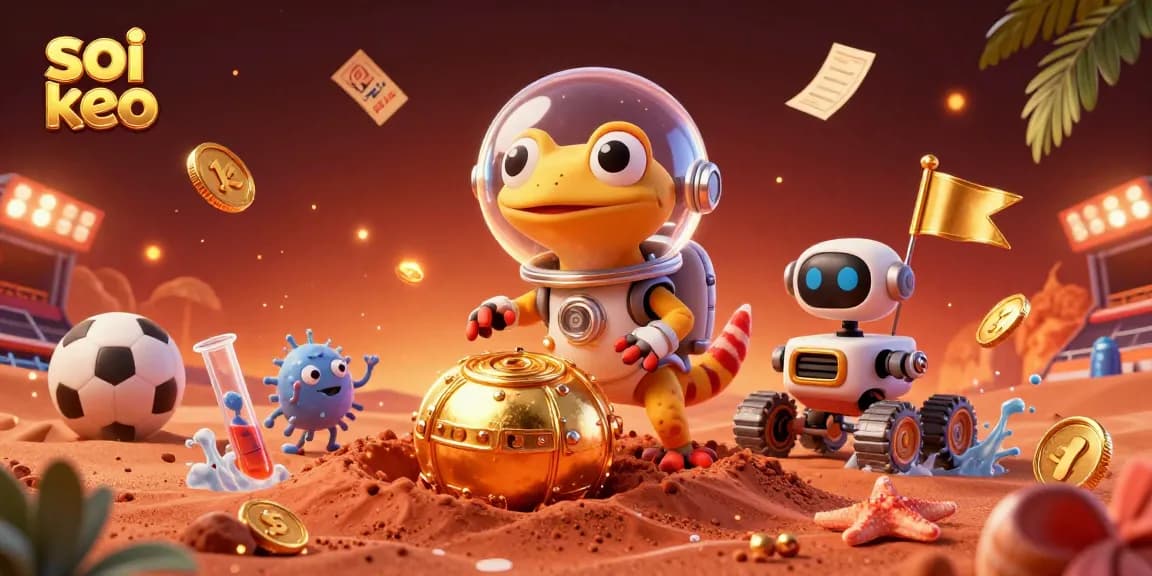 Simplify your betting with soi keo information, featuring cartoon characters in a vibrant casino setting.