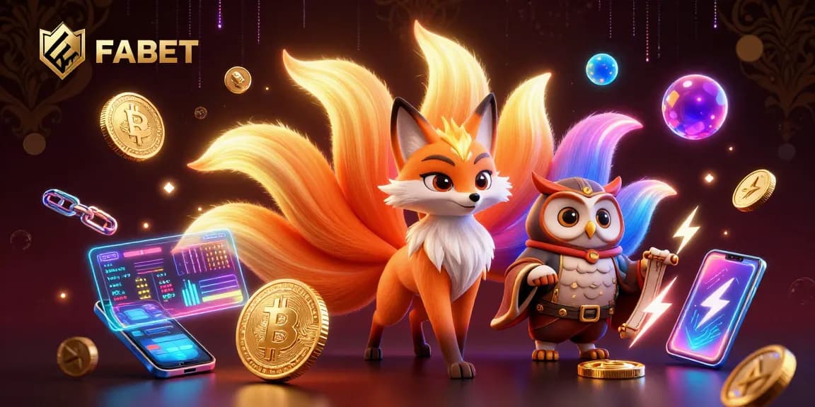 Engage with FABET at a vibrant online casino featuring a nine-tailed fox and crypto elements for winning strategies.