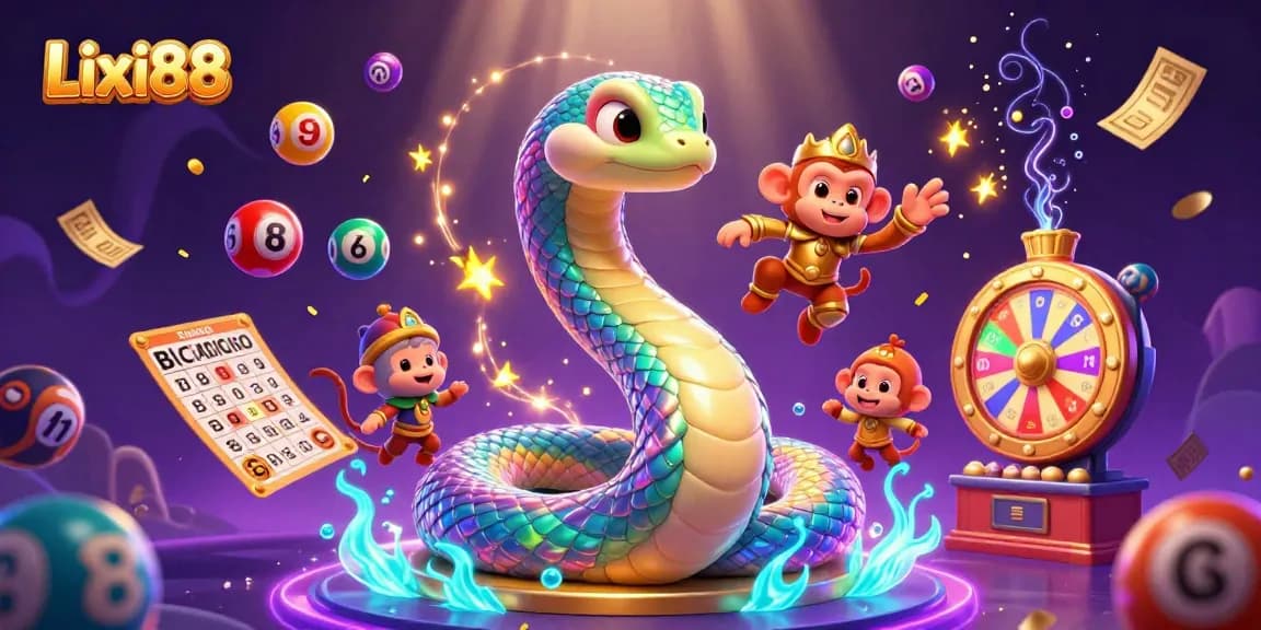 Engage with Lixi88's dynamic lottery scene filled with colorful balls and golden prizes.