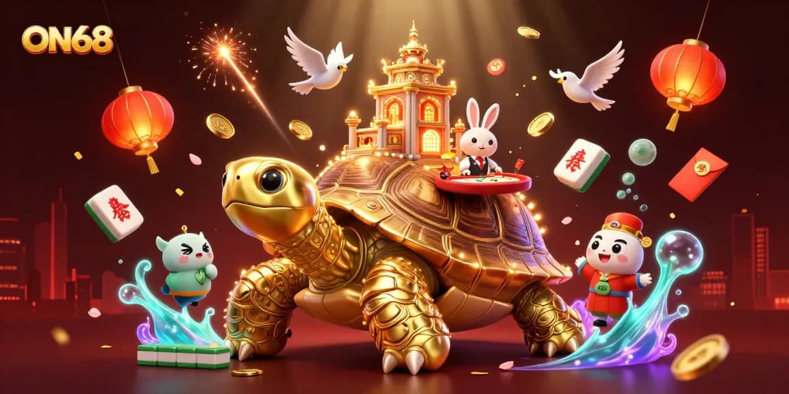 Play thrilling games at ON68 with a golden tortoise casino, featuring vibrant dealers and exciting rewards.