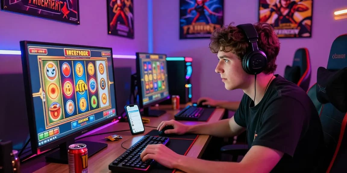 Engaged player experiencing depo pulsa 10k tanpa potongan on exciting online slot game with colorful visuals and gaming setup