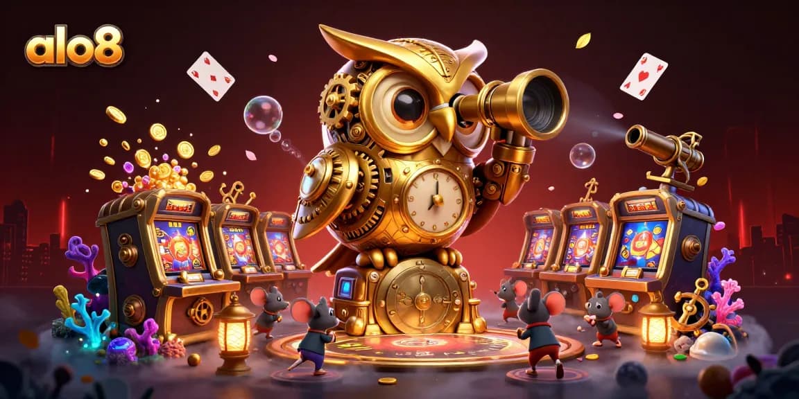 Experience the thrilling casino atmosphere with alo8's vibrant 3D owl and dynamic gaming elements.