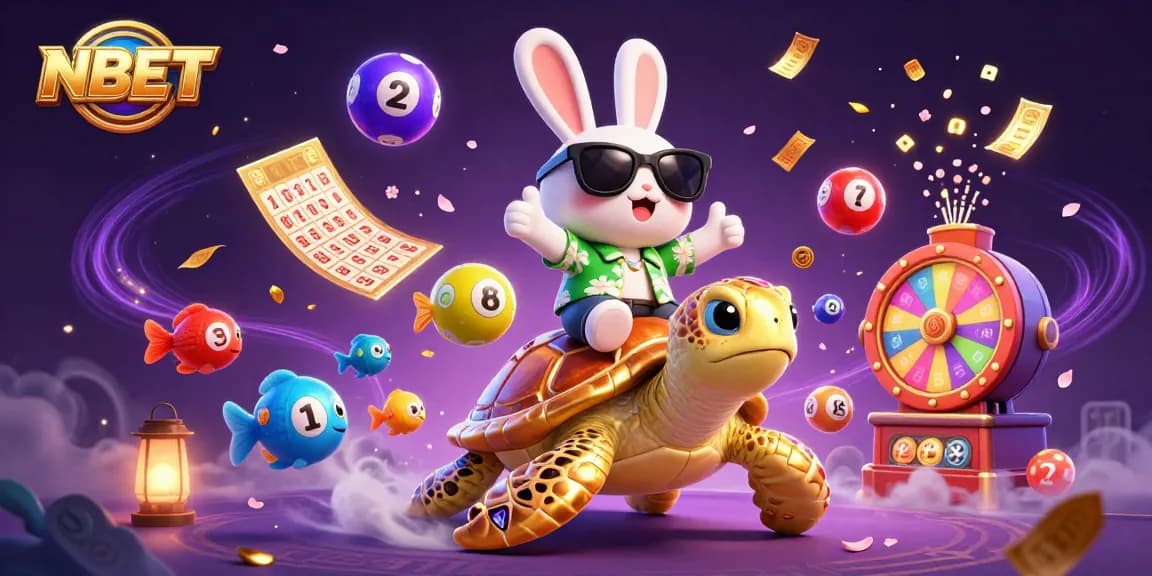 Experience thrilling NBET gameplay in this vibrant, dynamic casino scene with lucky rabbit and sea turtle.