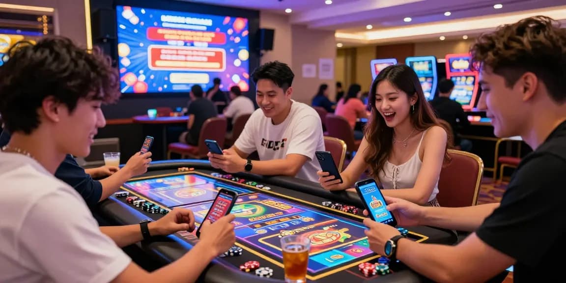 Players enjoying exciting KO66 mobile casino games in a vibrant atmosphere.