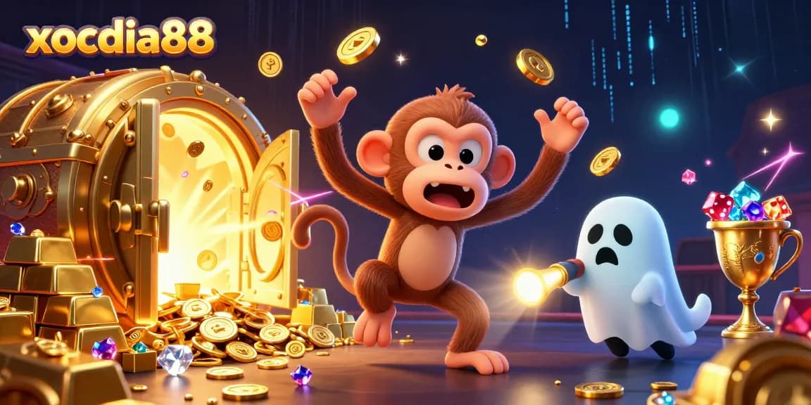 xocdia88 offers an exciting experience with mischievous characters in a vibrant casino setting.
