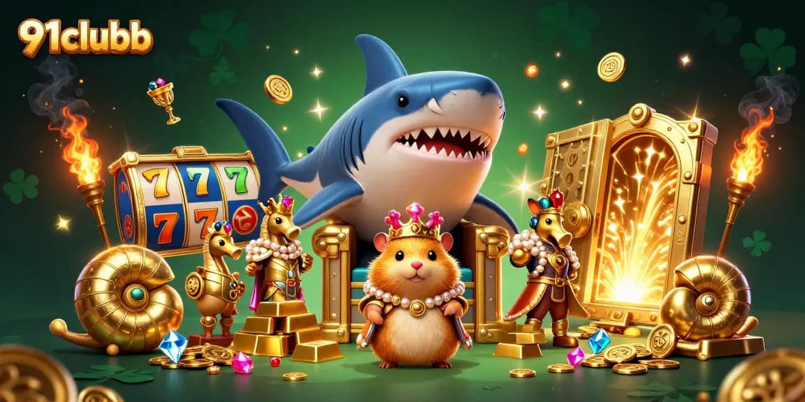 Experience vibrant winnings at 91clubb with colorful slot reels and a fierce hamster king.