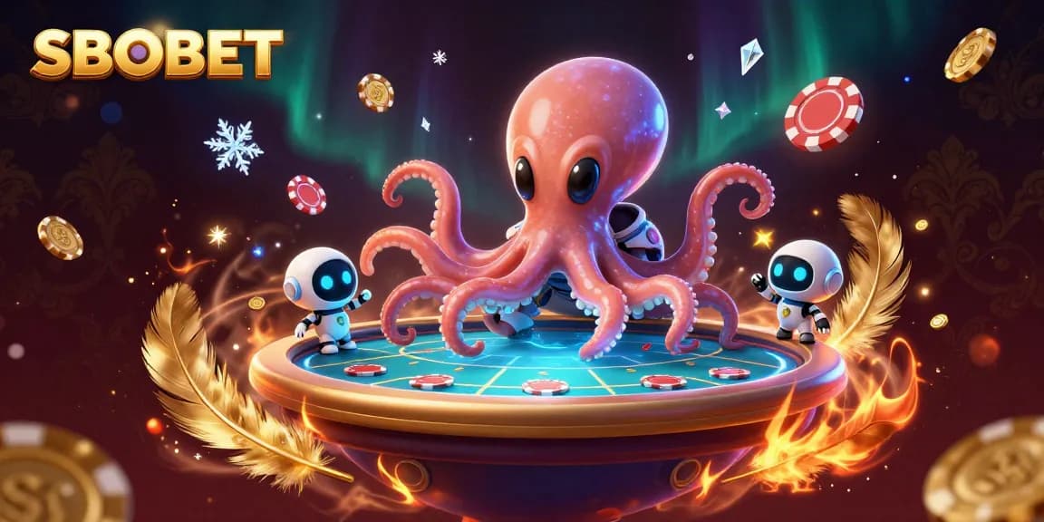 SBOBET facilitates thrilling gameplay with an exciting alien octopus operating a holographic poker table.