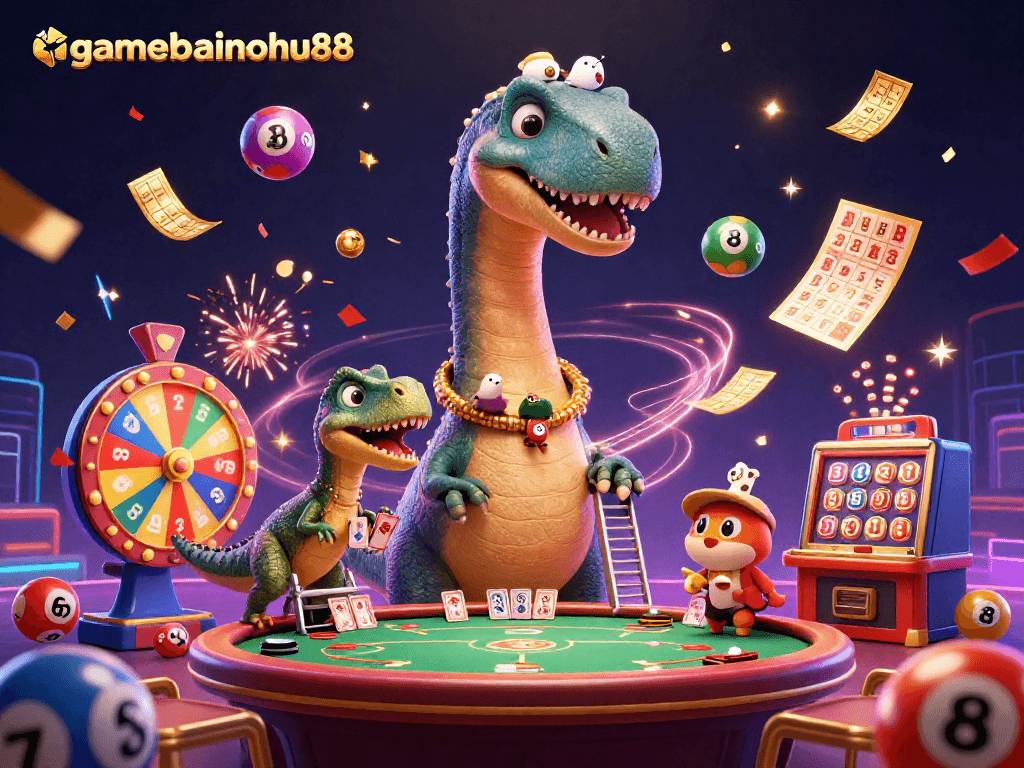Experience gaming excitement with gamebainohu88 featuring colorful lottery elements and immersive characters.