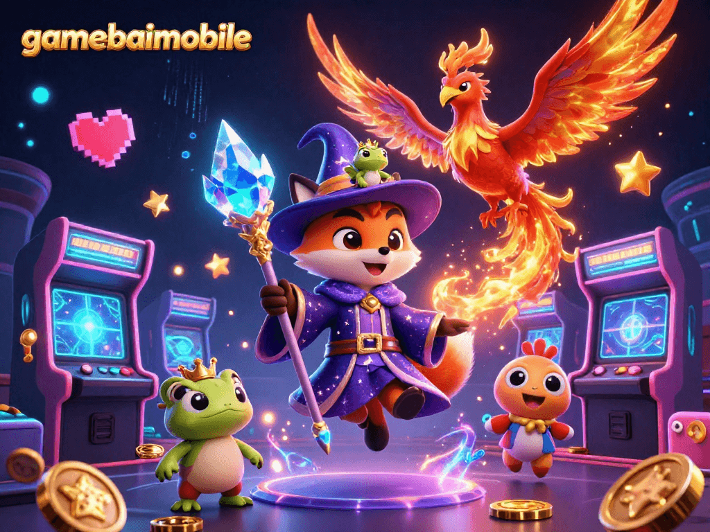 Engage in casino adventures with gamebaimobile's vibrant wizard fox and phoenix in stunning 3D.