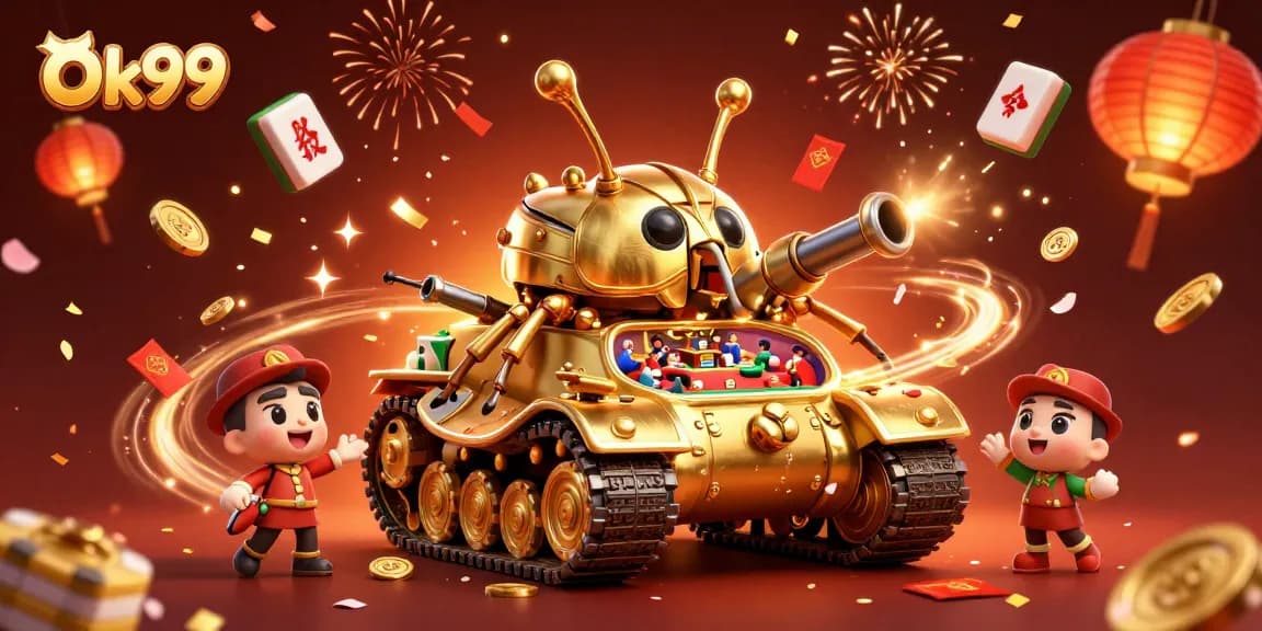 Experience thrilling games at Ok99 with vibrant visuals of a miniature casino inside a golden beetle tank.