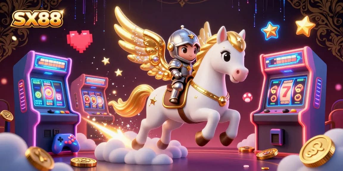 SX88 invites players to experience thrilling casino fun with a dynamic 3D illustration of gaming adventures.
