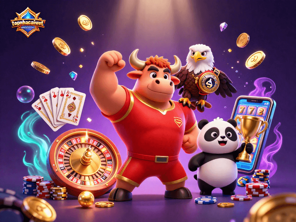 Experience topnhacaiviet's thrilling casino gaming with vibrant characters and dynamic gambling elements.