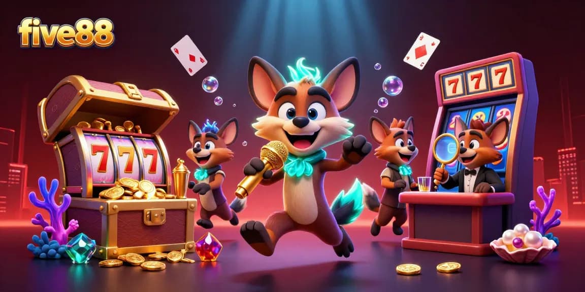 Engage with five88's vibrant comedy casino club as hyenas entertain and mix drinks.
