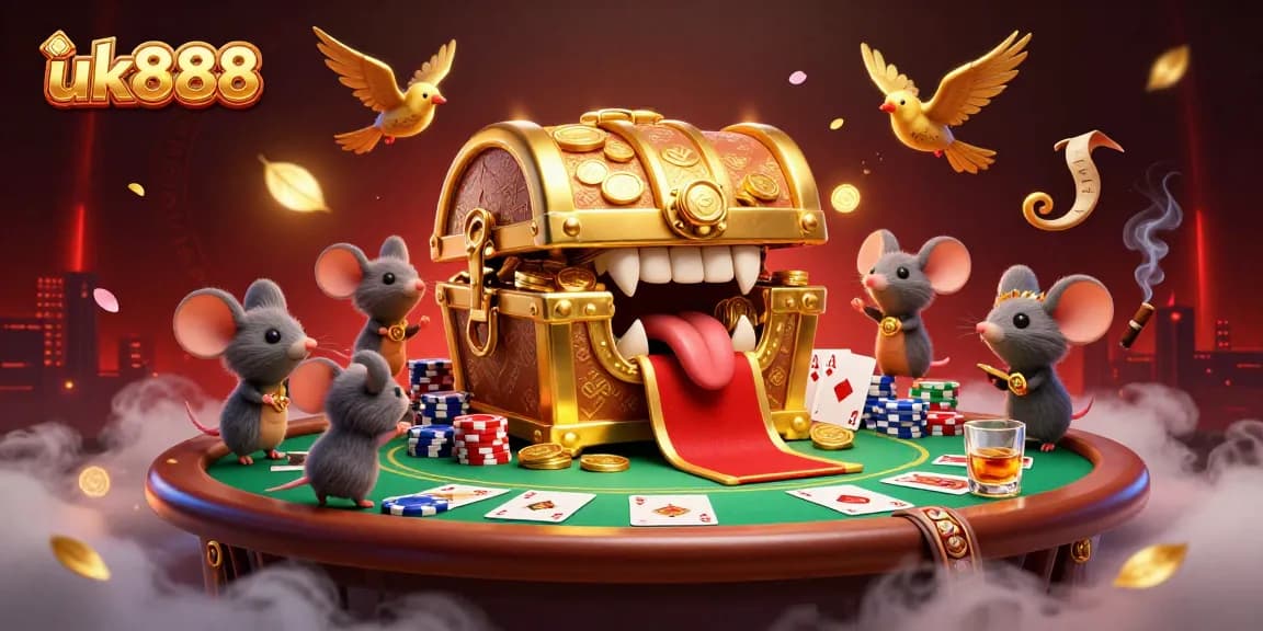 Engage with exciting action at uk888, where a cartoon treasure chest beckons with poker chips and championship flair.