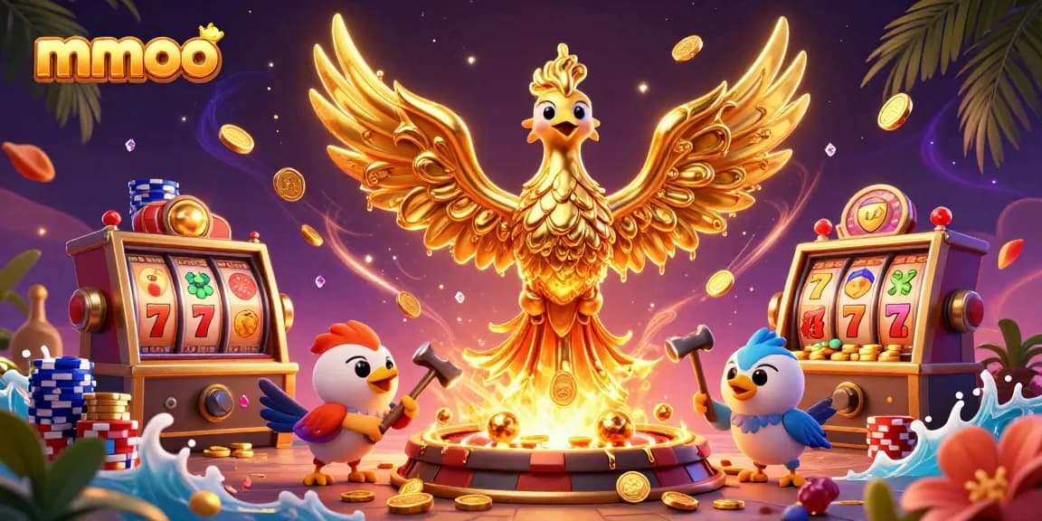 Experience the thrill of mmoo with dazzling casino elements and a majestic golden phoenix.