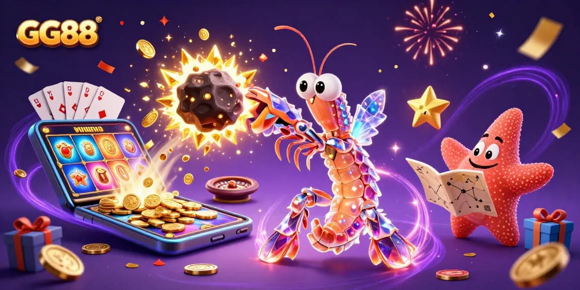 Experience the excitement of GG88 with a galactic samurai and vibrant casino elements bursting with action.