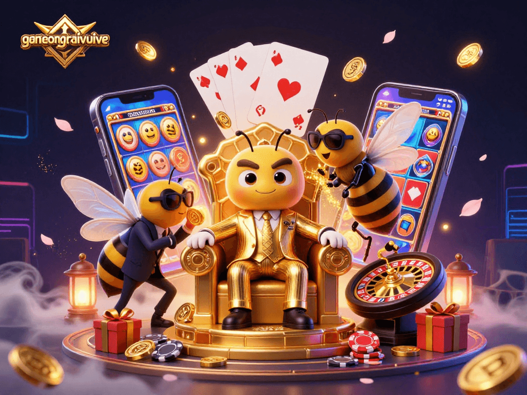 Bet on gamenongtraivuive with an exciting 3D casino scene featuring a mob boss and game elements.