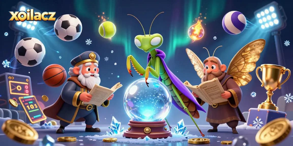 Xoilacz engages players with an illustration of fortune teller and sports elements capturing dynamic action