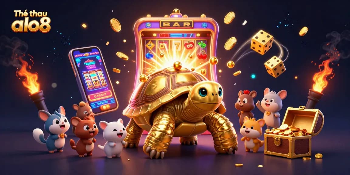 Experience Thể thao alo8 excitement with a fun scene of cartoon characters and vibrant gaming elements.