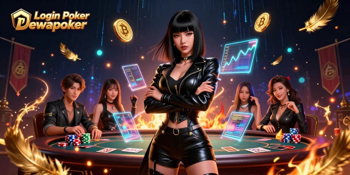 Engage in thrilling poker with Login Poker Dewapoker's immersive digital illustration showcasing casino excitement.