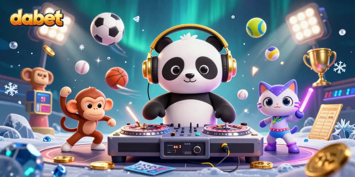 dabet brings excitement to online gaming with a vibrant scene featuring a DJ panda and dancing animals.