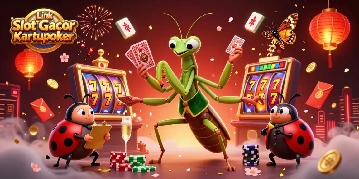 Engage with vibrant Link Slot Gacor Kartupoker scene featuring animated slot reels, luck, and casino excitement.