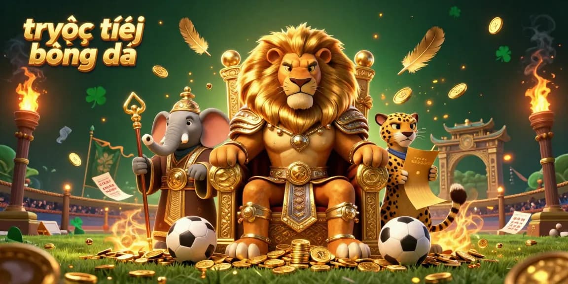 Watch trực tiếp bóng đá with engaging visuals featuring the lion king and sporting elements in a vibrant scene.