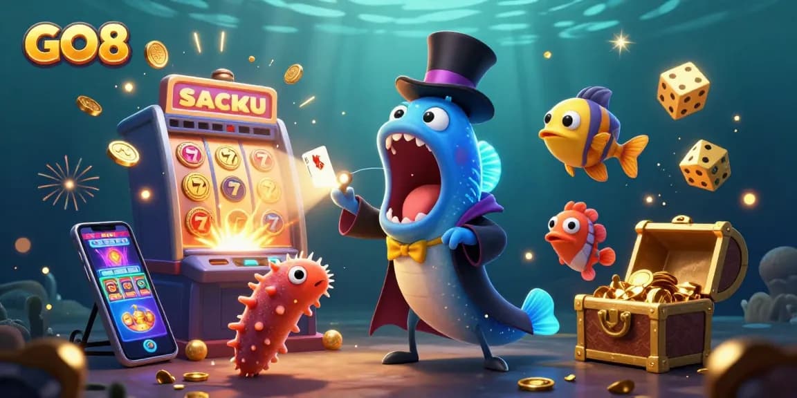 Experience the excitement of GO8 with vibrant casino magic featuring a bioluminescent eel and dynamic game elements.